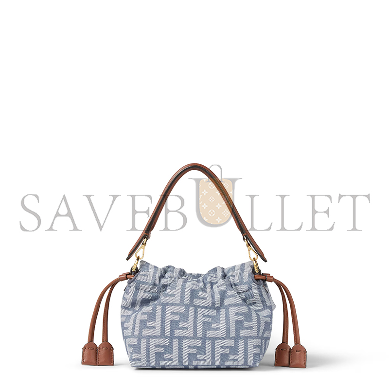 F**di mamma baguette small blue denim-effect ff jacquard mini-bag 8bs105av5wf1sxq (16*13*10cm)